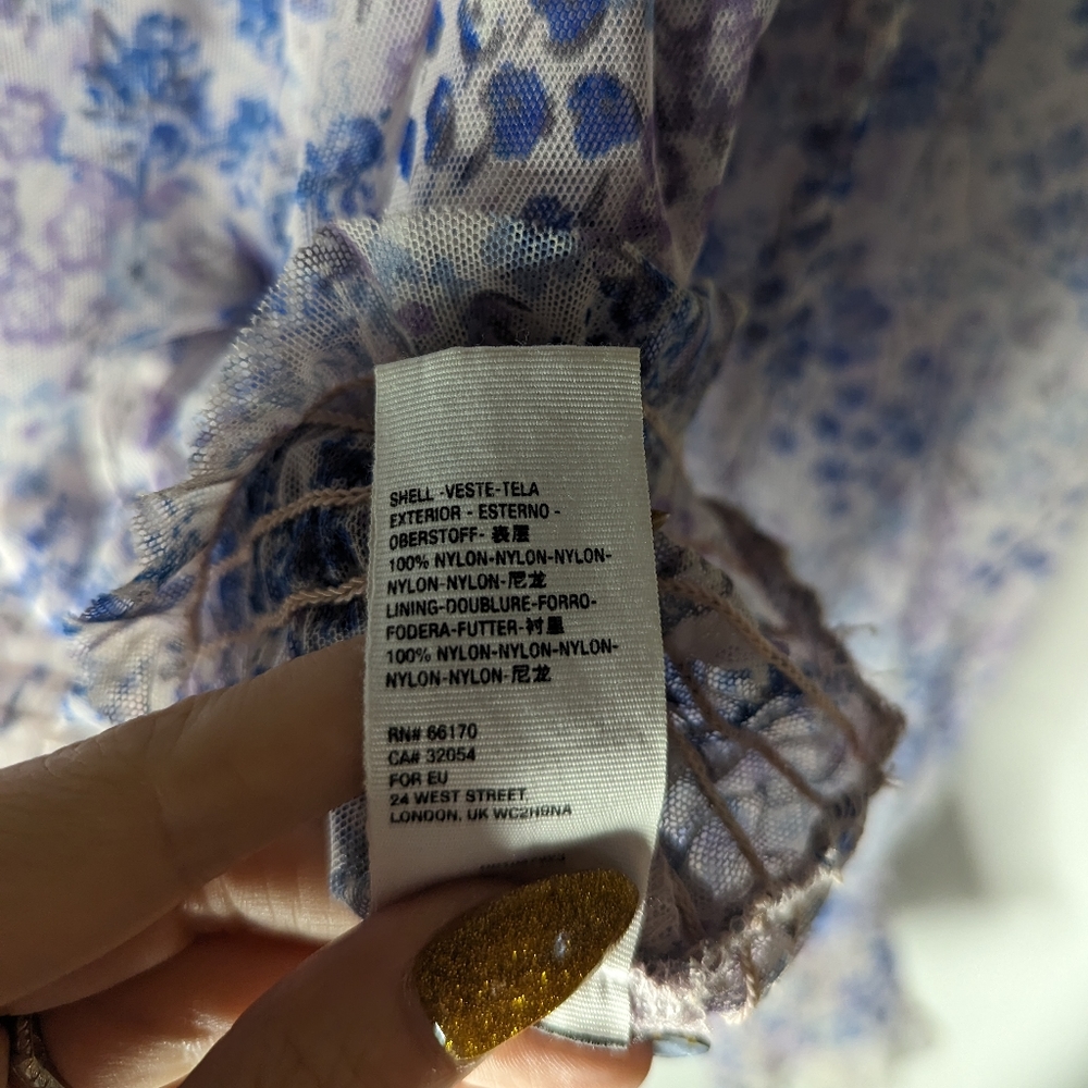 Free People Twyla Floral Lilac Long Sleeve Shirt Size Large Boho Cuffed Tie - Picture 5 of 12